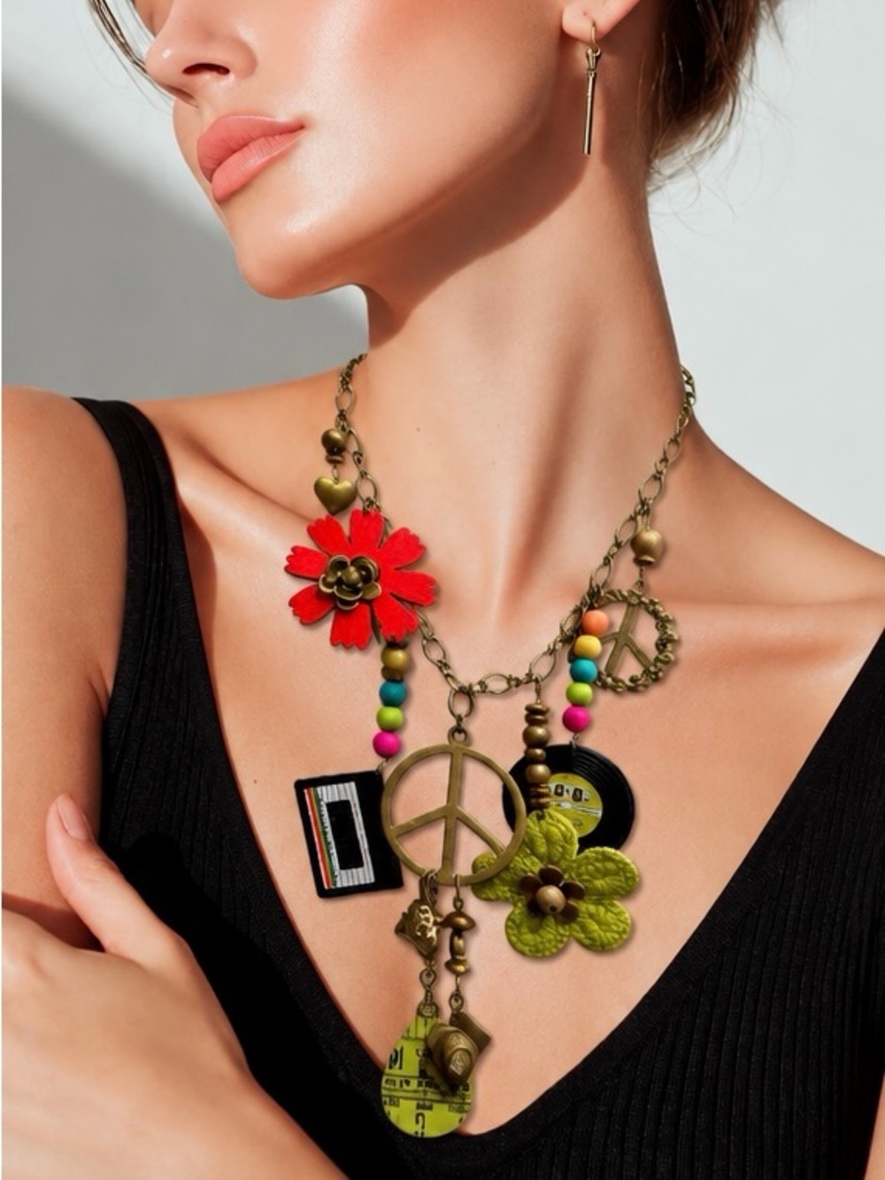 NWT Spin the Record Groovy Charm Necklace Primitive Peddler - Picture 1 of 6